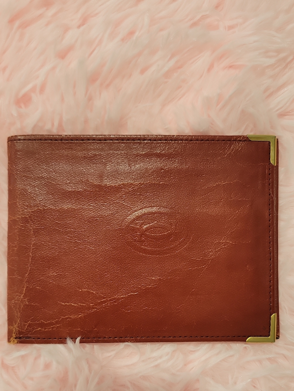 Cartier Leather Bi-Fold Wallet in Brown with Brass Corners